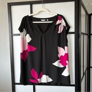 [2X] Reitman’s Viscose Blend Black Sleeveless Pink & White Floral Print Blouse